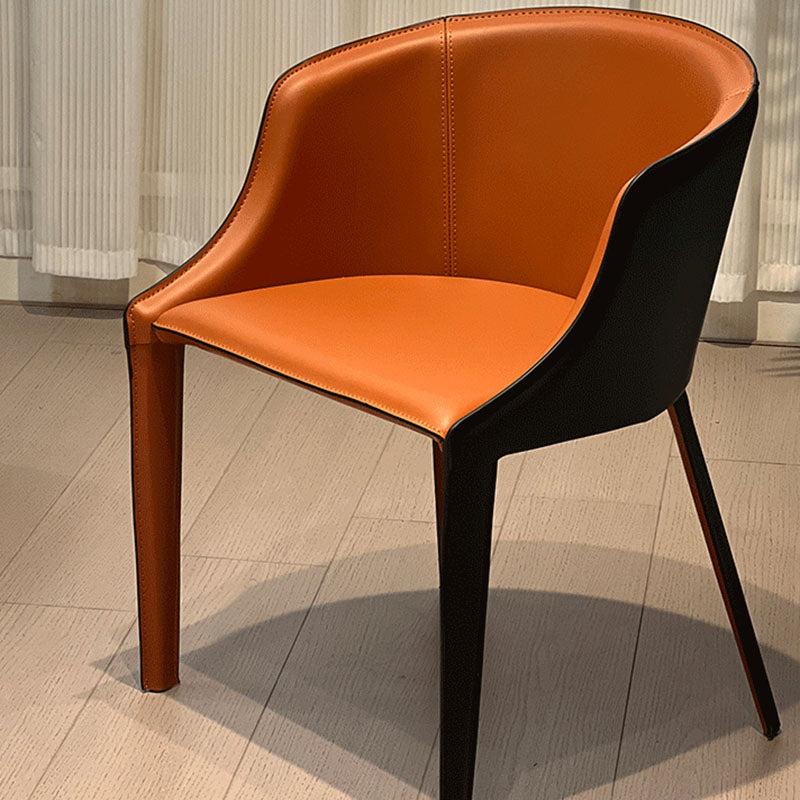 Modern Minimalist Faux Saddle Leather & Carbon Steel Curved Dining Chair For Dining Room, Bedroom & Living Room