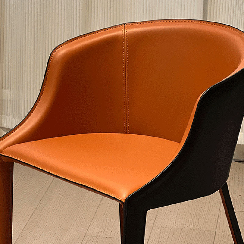 Modern Minimalist Faux Saddle Leather & Carbon Steel Curved Dining Chair For Dining Room, Bedroom & Living Room