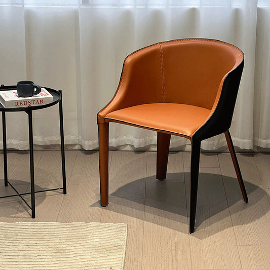 Modern Minimalist Faux Saddle Leather & Carbon Steel Curved Dining Chair For Dining Room, Bedroom & Living Room