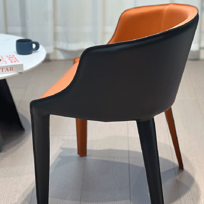 Modern Minimalist Faux Saddle Leather & Carbon Steel Curved Dining Chair For Dining Room, Bedroom & Living Room