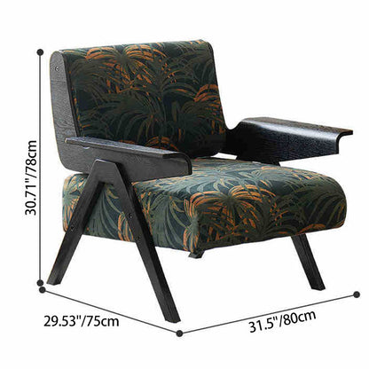 Contemporary Nordic Velvet & Wood Square Accent Chair With Adjustable Legs For Bedroom & Living Room