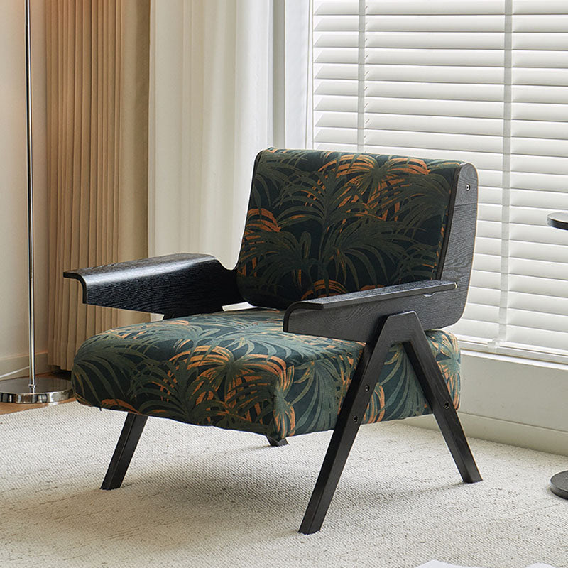 Contemporary Nordic Velvet & Wood Square Accent Chair With Adjustable Legs For Bedroom & Living Room