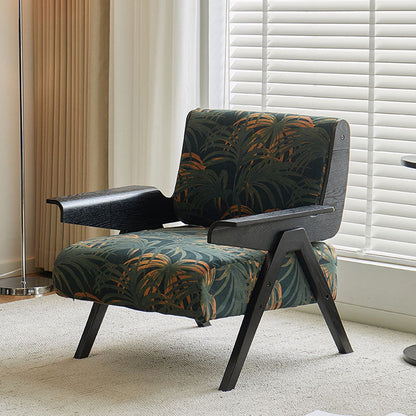 Contemporary Nordic Velvet & Wood Square Accent Chair With Adjustable Legs For Bedroom & Living Room