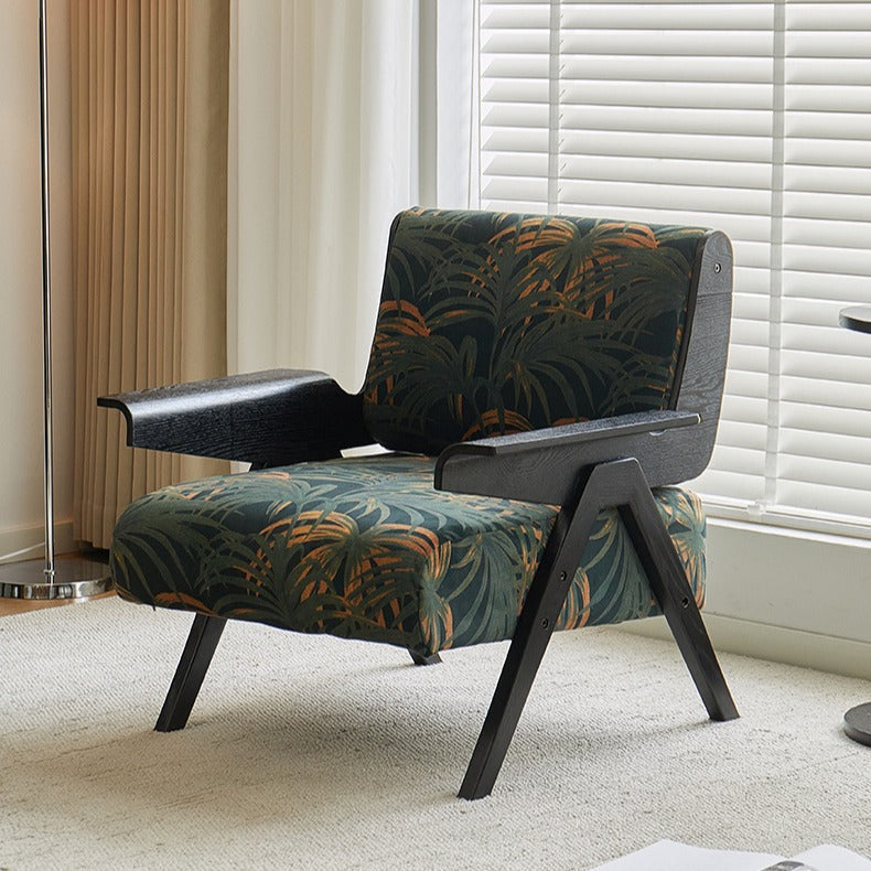 Contemporary Nordic Velvet & Wood Square Accent Chair With Adjustable Legs For Bedroom & Living Room
