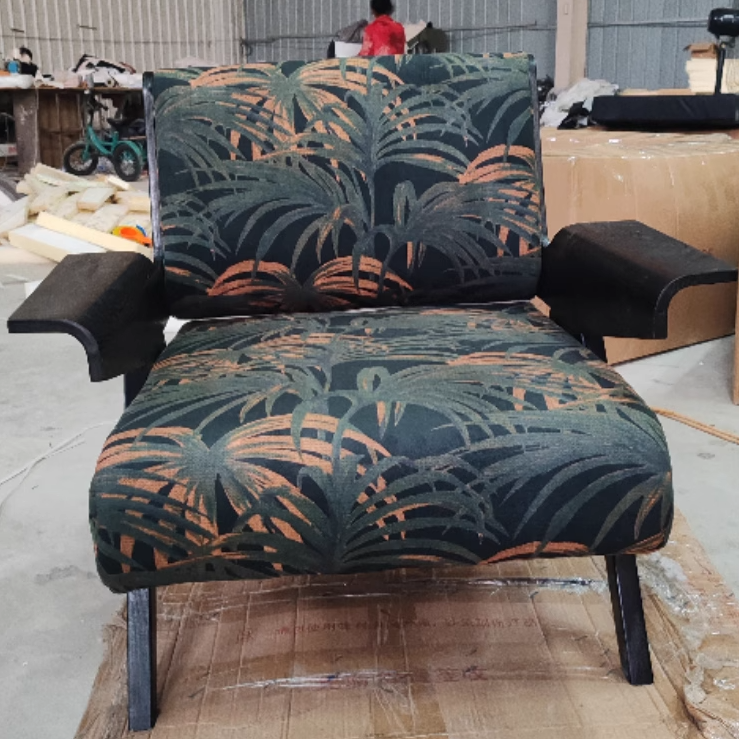 Contemporary Nordic Velvet & Wood Square Accent Chair With Adjustable Legs For Bedroom & Living Room
