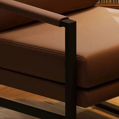 Contemporary Nordic Faux Nappa Leather & Iron Square Accent Chair For Bedroom & Living Room