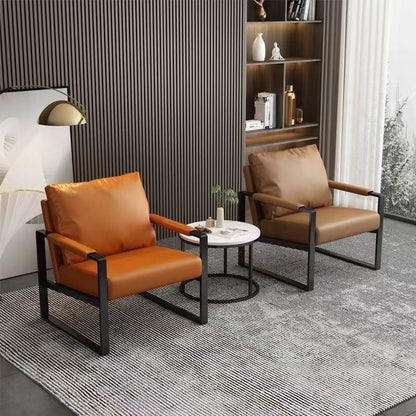 Contemporary Nordic Faux Nappa Leather & Iron Square Accent Chair For Bedroom & Living Room