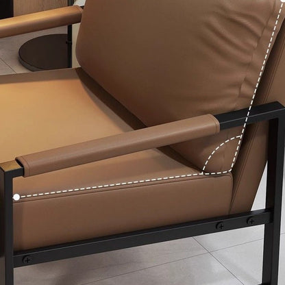 Contemporary Nordic Faux Nappa Leather & Iron Square Accent Chair For Bedroom & Living Room