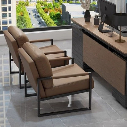 Contemporary Nordic Faux Nappa Leather & Iron Square Accent Chair For Bedroom & Living Room