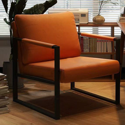 Contemporary Nordic Faux Nappa Leather & Iron Square Accent Chair For Bedroom & Living Room