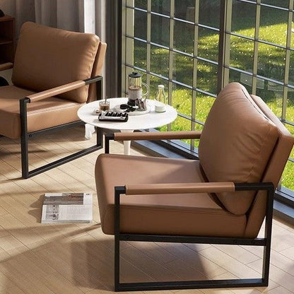 Contemporary Nordic Faux Nappa Leather & Iron Square Accent Chair For Bedroom & Living Room