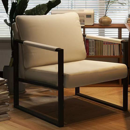 Contemporary Nordic Faux Nappa Leather & Iron Square Accent Chair For Bedroom & Living Room