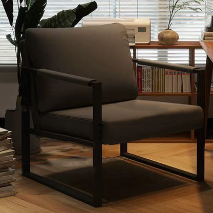 Contemporary Nordic Faux Nappa Leather & Iron Square Accent Chair For Bedroom & Living Room