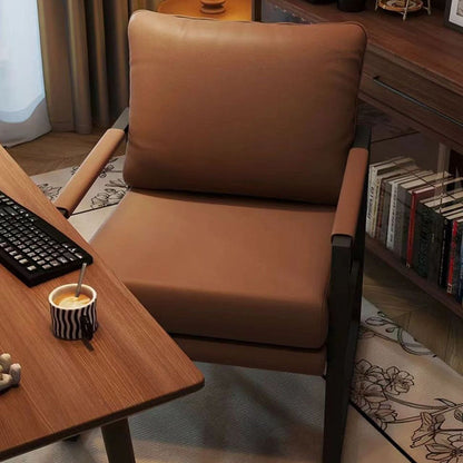 Contemporary Nordic Faux Nappa Leather & Iron Square Accent Chair For Bedroom & Living Room