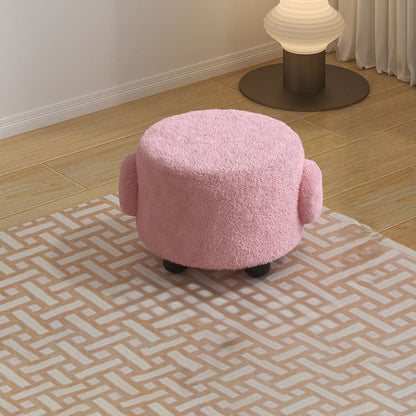 Contemporary Nordic Lambswool Wood Round Low Stool For Bedroom & Living Room