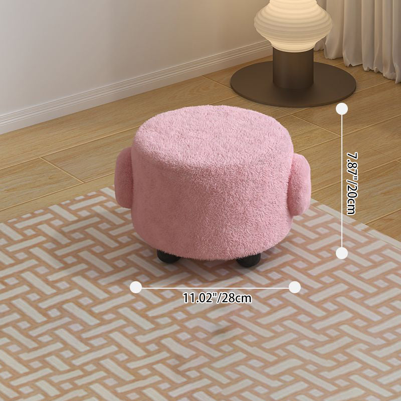 Contemporary Nordic Lambswool Wood Round Low Stool For Bedroom & Living Room