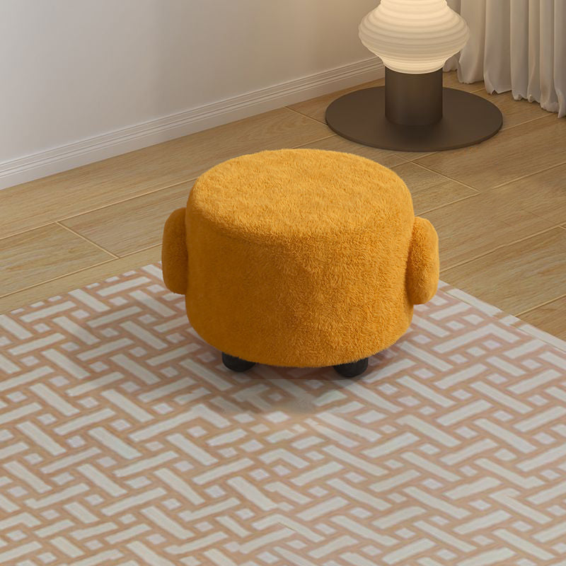 Contemporary Nordic Lambswool Wood Round Low Stool For Bedroom & Living Room
