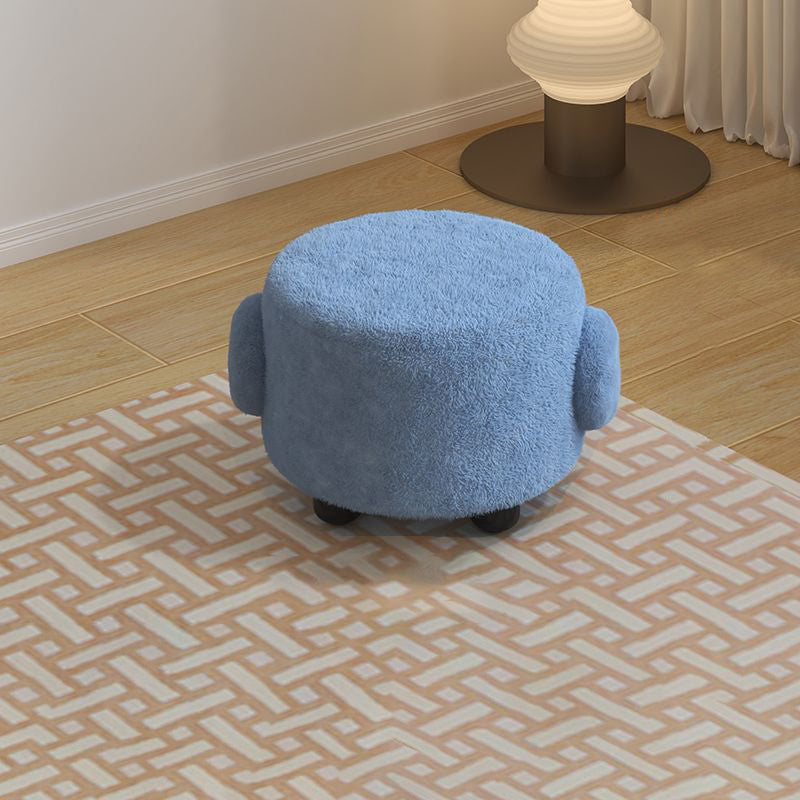 Contemporary Nordic Lambswool Wood Round Low Stool For Bedroom & Living Room