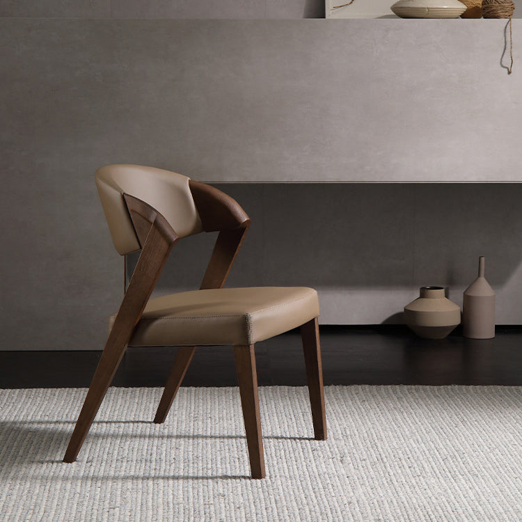 Contemporary Creative Microfiber Leather Linen Ash Wood Square Semi-Round Dining Chair Scientific Backrest For Living Room & Dining Room