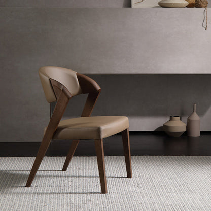 Contemporary Creative Microfiber Leather Linen Ash Wood Square Semi-Round Dining Chair Scientific Backrest For Living Room & Dining Room