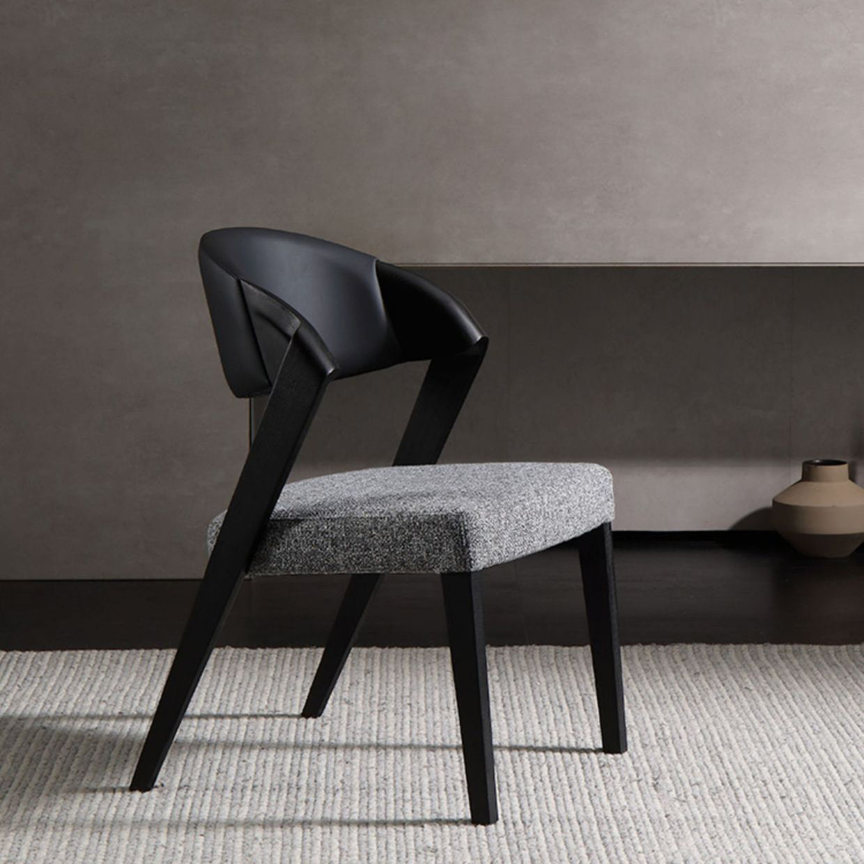 Contemporary Creative Microfiber Leather Linen Ash Wood Square Semi-Round Dining Chair Scientific Backrest For Living Room & Dining Room