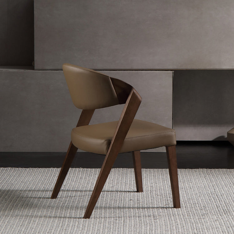 Contemporary Creative Microfiber Leather Linen Ash Wood Square Semi-Round Dining Chair Scientific Backrest For Living Room & Dining Room