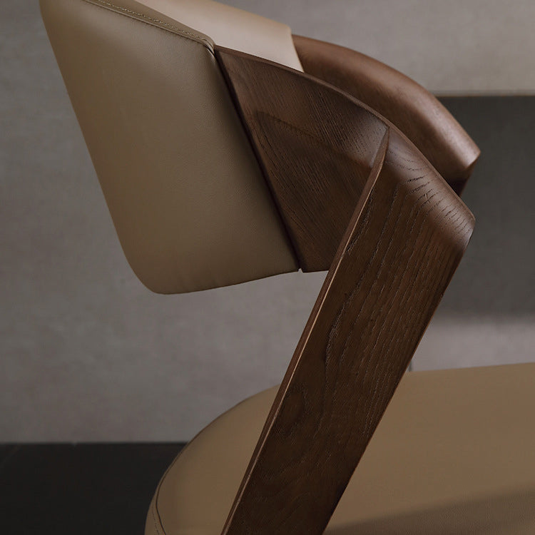 Contemporary Creative Microfiber Leather Linen Ash Wood Square Semi-Round Dining Chair Scientific Backrest For Living Room & Dining Room