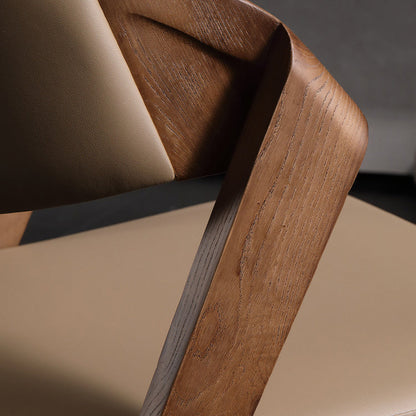 Contemporary Creative Microfiber Leather Linen Ash Wood Square Semi-Round Dining Chair Scientific Backrest For Living Room & Dining Room
