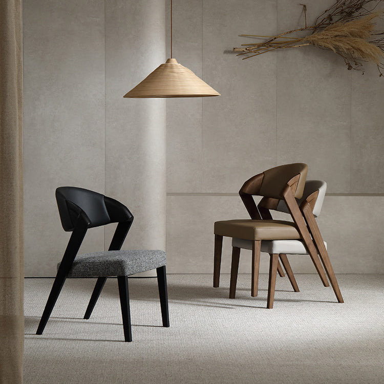 Contemporary Creative Microfiber Leather Linen Ash Wood Square Semi-Round Dining Chair Scientific Backrest For Living Room & Dining Room