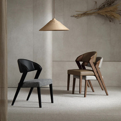 Contemporary Creative Microfiber Leather Linen Ash Wood Square Semi-Round Dining Chair Scientific Backrest For Living Room & Dining Room