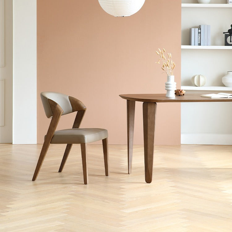 Contemporary Creative Microfiber Leather Linen Ash Wood Square Semi-Round Dining Chair Scientific Backrest For Living Room & Dining Room