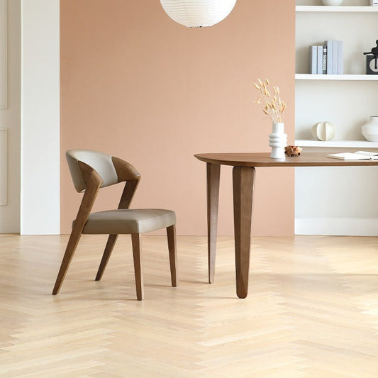Contemporary Creative Microfiber Leather Linen Ash Wood Square Semi-Round Dining Chair Scientific Backrest For Living Room & Dining Room