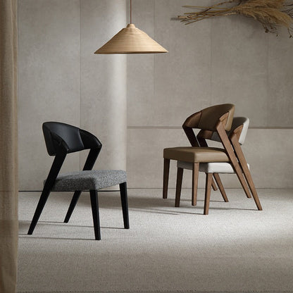 Contemporary Creative Microfiber Leather Linen Ash Wood Square Semi-Round Dining Chair Scientific Backrest For Living Room & Dining Room