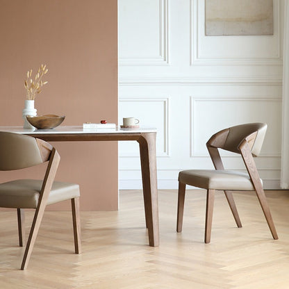 Contemporary Creative Microfiber Leather Linen Ash Wood Square Semi-Round Dining Chair Scientific Backrest For Living Room & Dining Room