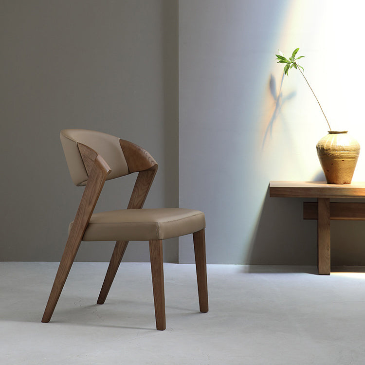 Contemporary Creative Microfiber Leather Linen Ash Wood Square Semi-Round Dining Chair Scientific Backrest For Living Room & Dining Room