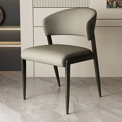 Contemporary Scandinavian PU Leather Carbon Steel Rounded Square Curved Dining Chair Backrest For Living Room & Dining Room