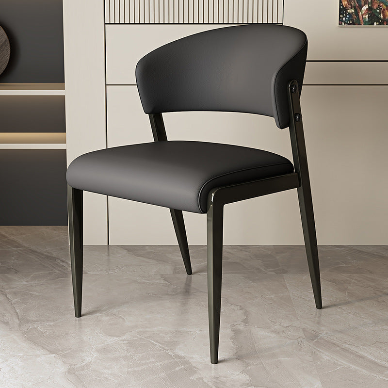 Contemporary Scandinavian PU Leather Carbon Steel Rounded Square Curved Dining Chair Backrest For Living Room & Dining Room