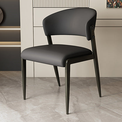 Contemporary Scandinavian PU Leather Carbon Steel Rounded Square Curved Dining Chair Backrest For Living Room & Dining Room