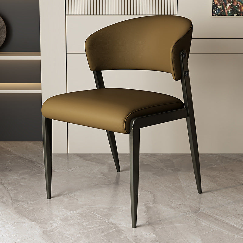 Contemporary Scandinavian PU Leather Carbon Steel Rounded Square Curved Dining Chair Backrest For Living Room & Dining Room