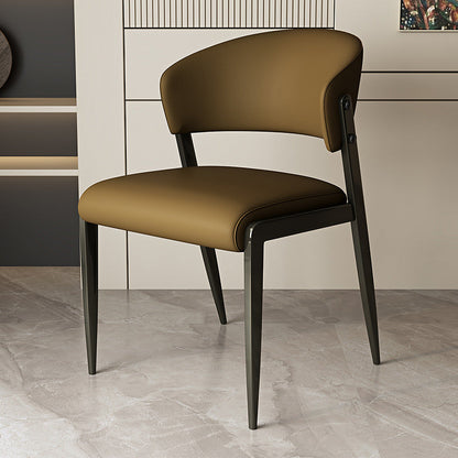 Contemporary Scandinavian PU Leather Carbon Steel Rounded Square Curved Dining Chair Backrest For Living Room & Dining Room