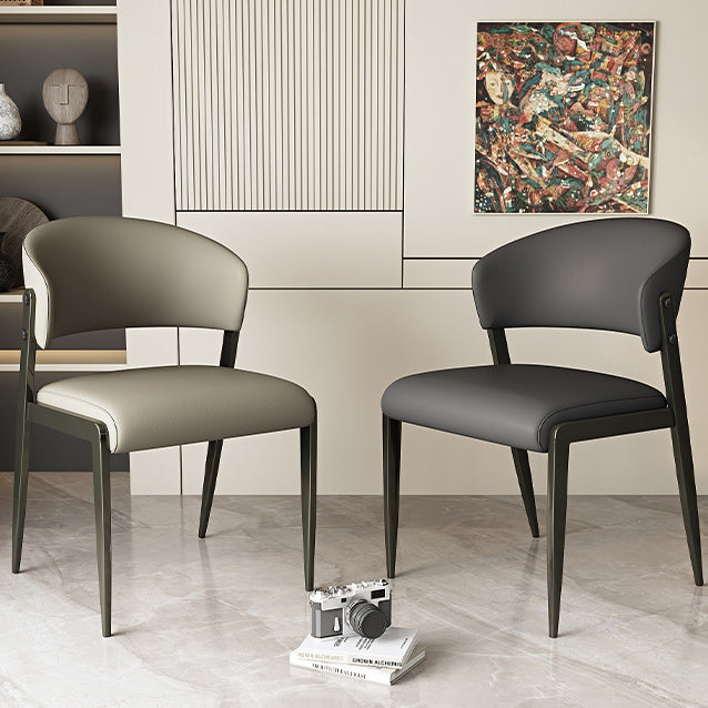 Contemporary Scandinavian PU Leather Carbon Steel Rounded Square Curved Dining Chair Backrest For Living Room & Dining Room