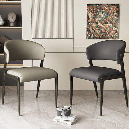 Contemporary Scandinavian PU Leather Carbon Steel Rounded Square Curved Dining Chair Backrest For Living Room & Dining Room