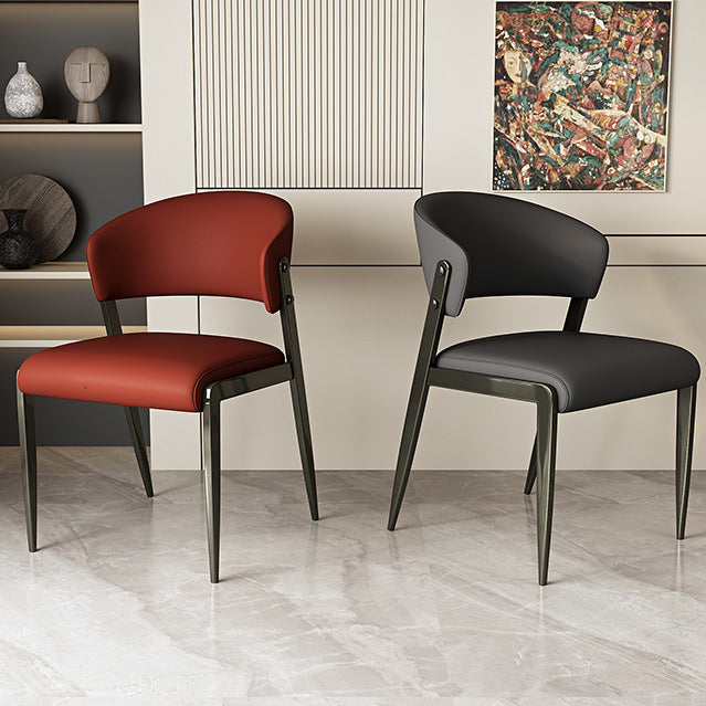Contemporary Scandinavian PU Leather Carbon Steel Rounded Square Curved Dining Chair Backrest For Living Room & Dining Room