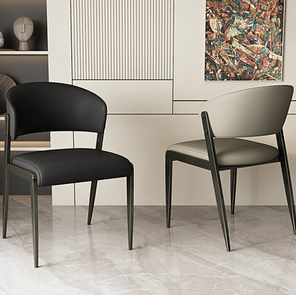 Contemporary Scandinavian PU Leather Carbon Steel Rounded Square Curved Dining Chair Backrest For Living Room & Dining Room