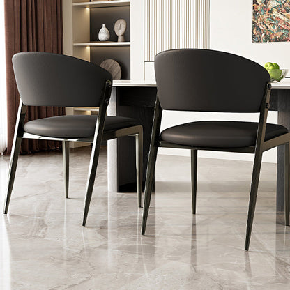 Contemporary Scandinavian PU Leather Carbon Steel Rounded Square Curved Dining Chair Backrest For Living Room & Dining Room