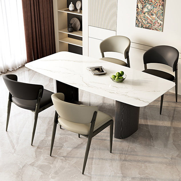 Contemporary Scandinavian PU Leather Carbon Steel Rounded Square Curved Dining Chair Backrest For Living Room & Dining Room