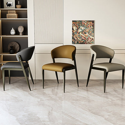 Contemporary Scandinavian PU Leather Carbon Steel Rounded Square Curved Dining Chair Backrest For Living Room & Dining Room