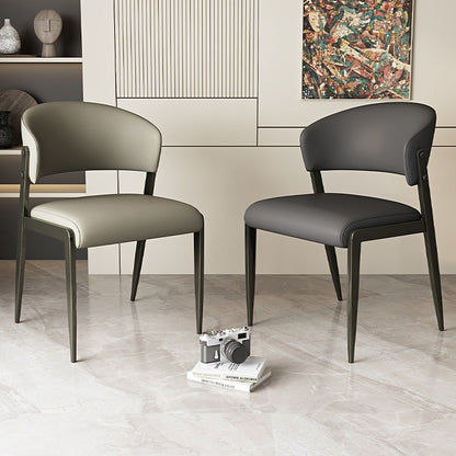 Contemporary Scandinavian PU Leather Carbon Steel Rounded Square Curved Dining Chair Backrest For Living Room & Dining Room