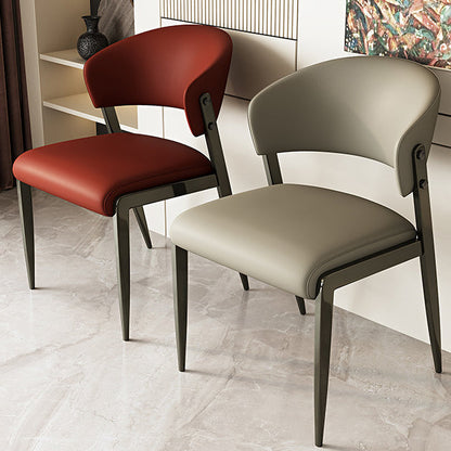 Contemporary Scandinavian PU Leather Carbon Steel Rounded Square Curved Dining Chair Backrest For Living Room & Dining Room