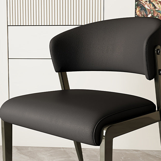 Contemporary Scandinavian PU Leather Carbon Steel Rounded Square Curved Dining Chair Backrest For Living Room & Dining Room